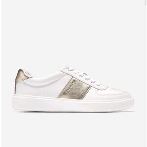 Cole Haan Women's White and Metallic Gold Grand Crosscourt Della Sneakers